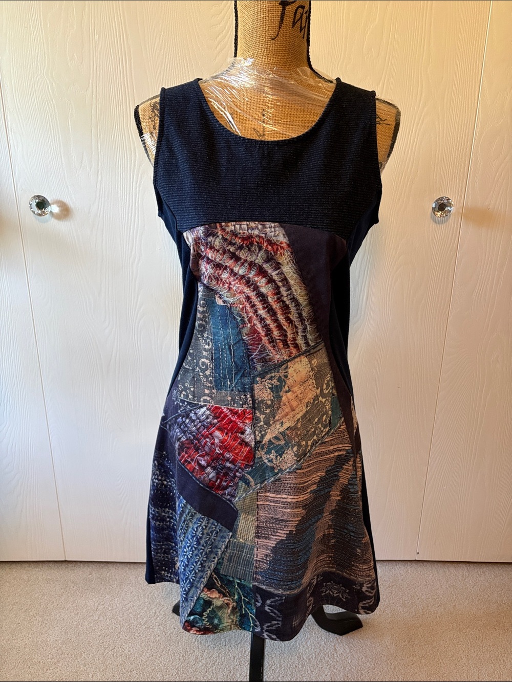 Smash! Sleeveless Navy Patchwork-Print A-Line Dress